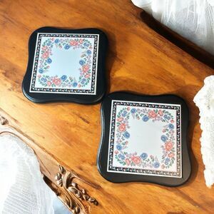 Elizabeth Gray Ceramic & Wood Trivets (2) Vtg JCPenney Sango W/Hooks for Hanging